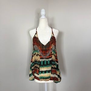 Tribal Womens Sleeveless Tank with Fringe Neckline